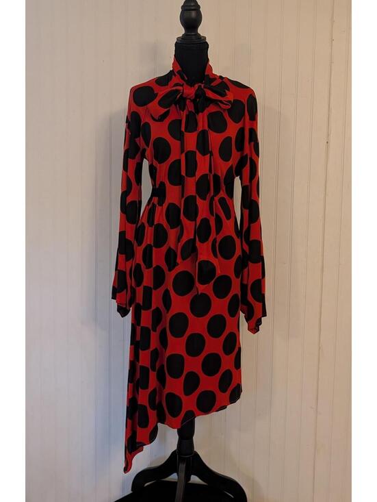 Zara Dresses & Skirts - Zara Red Black Polka Dot Long Sleeve Dress with Bow Tie Neck Size S